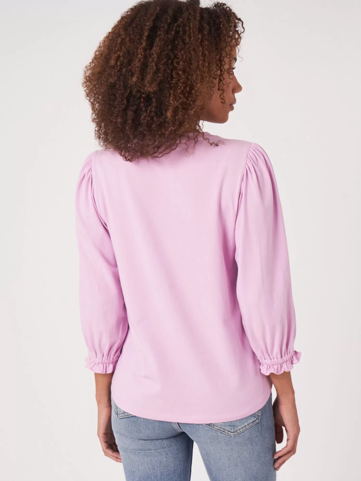 REPEAT cashmere Tops>T-Shirt Mit 3/4-Armeln Mit Elastischem Bundchen Und Rusche Orchid