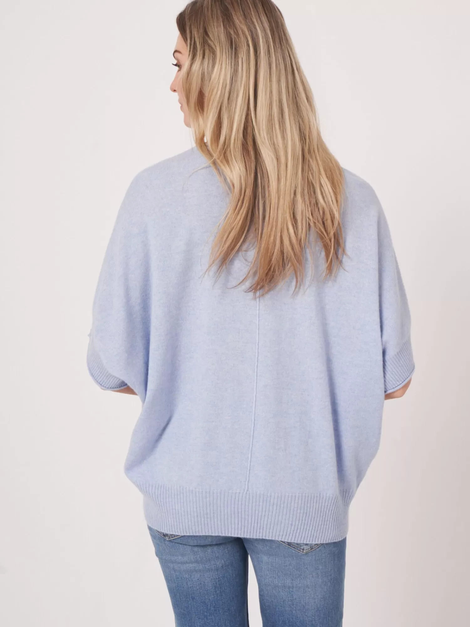 REPEAT cashmere Organisches Kaschmir>Ubergroser Strickponcho Aus Kaschmir-Seidenmischung Sky