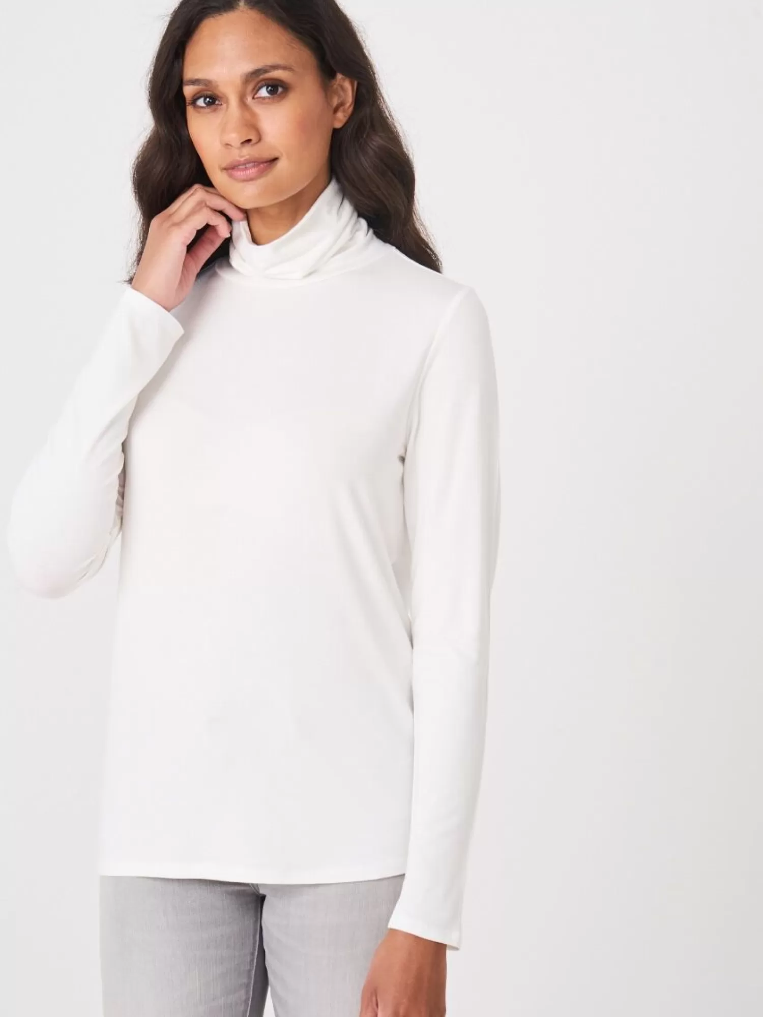 REPEAT cashmere Tops>Unterziehrolli Aus Elastischem Jersey Cream