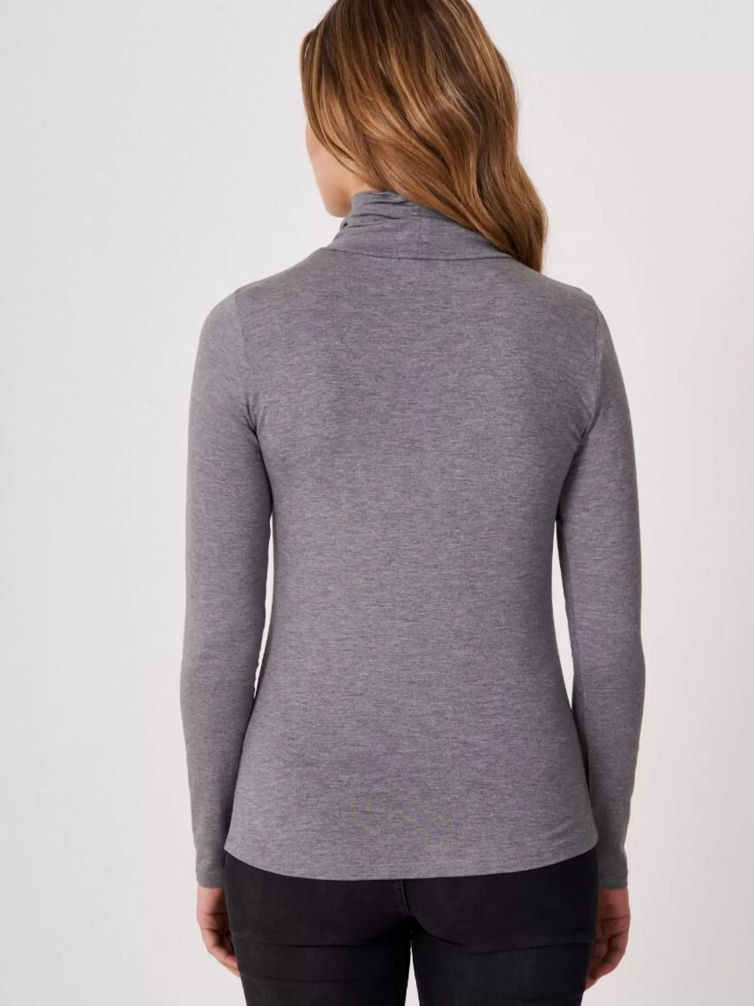 REPEAT cashmere Tops>Unterziehrolli Aus Elastischem Jersey Med Grey