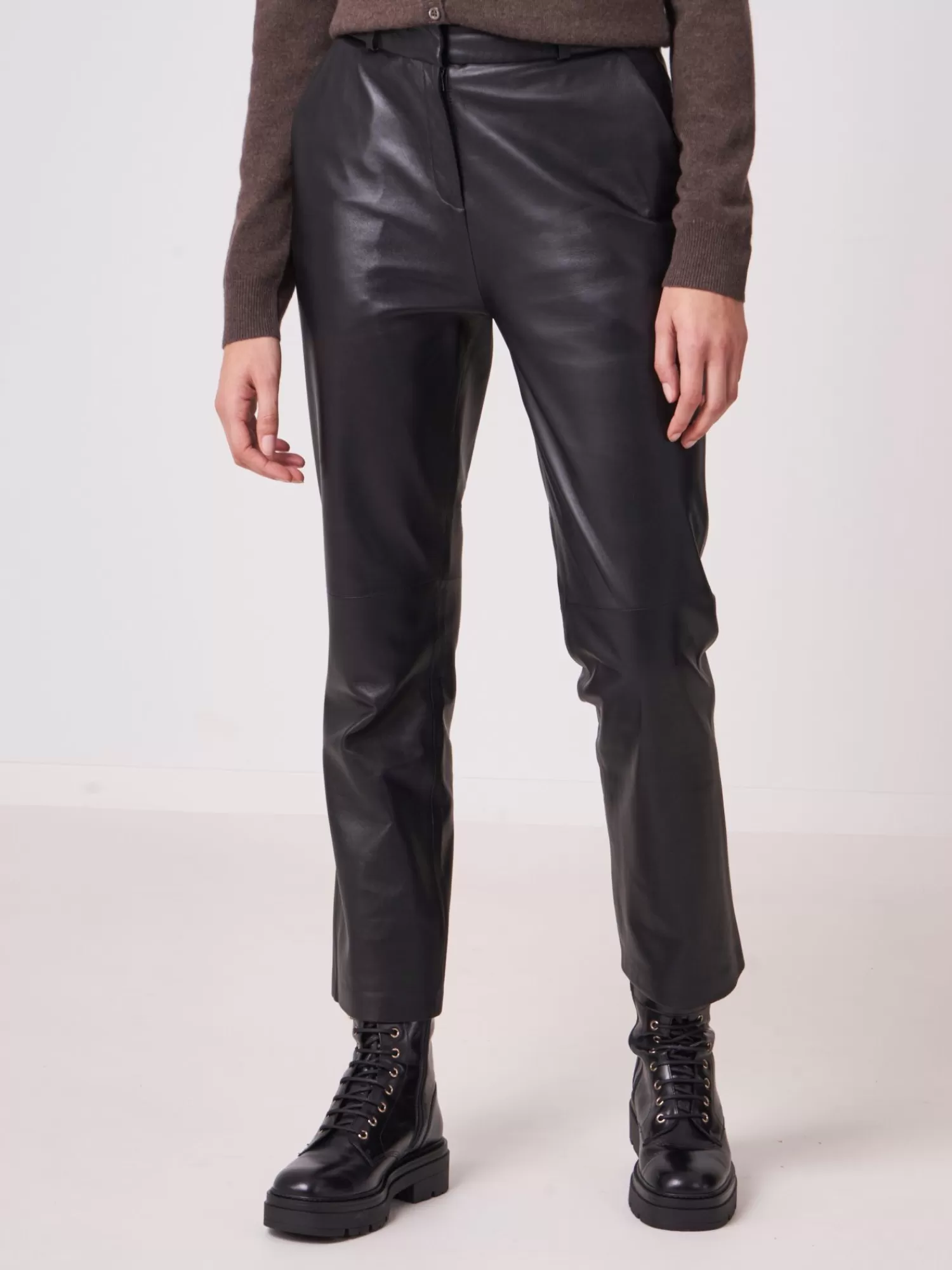 REPEAT cashmere Leder>Weite Lederhose Black