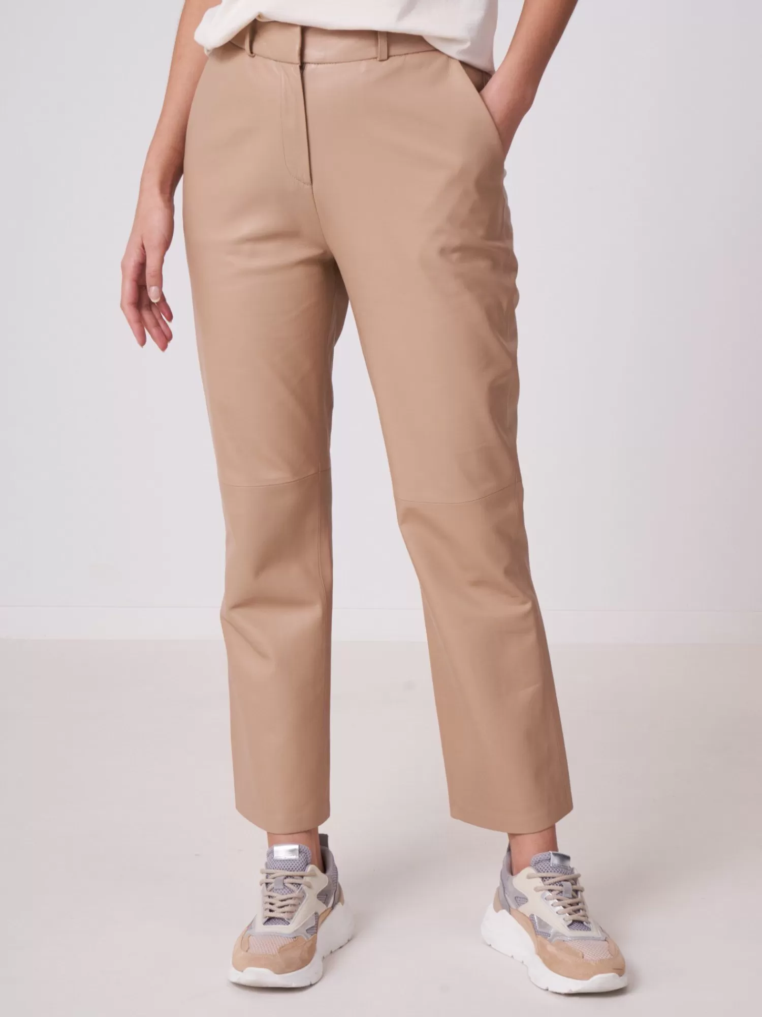 REPEAT cashmere Leder>Weite Lederhose Nougat