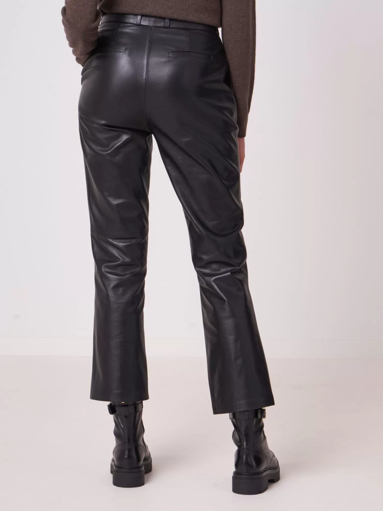 REPEAT cashmere Leder>Weite Lederhose Black