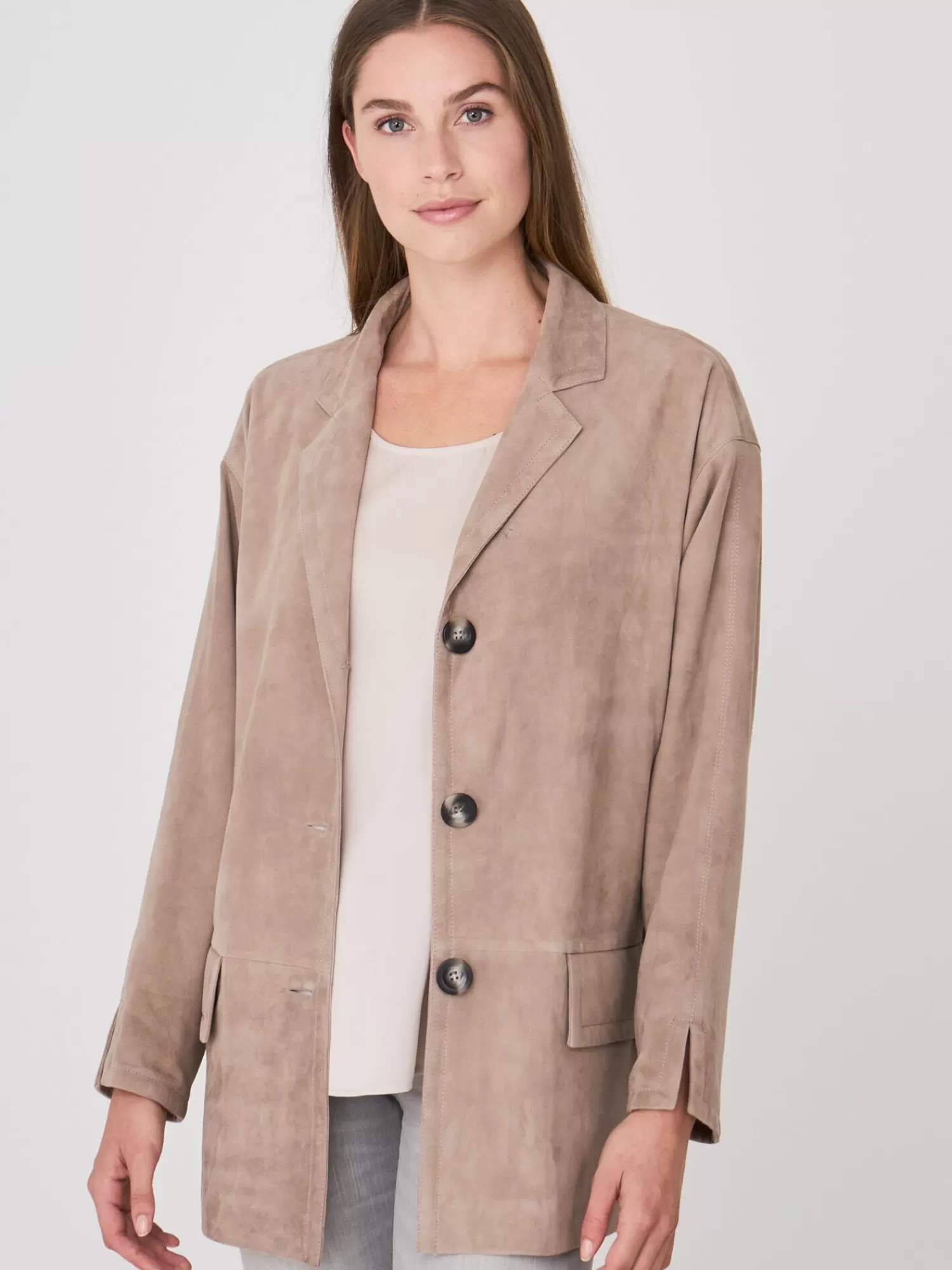 REPEAT cashmere Leder>Wildleder-Blazer Mit Lockerem Sitz Taupe