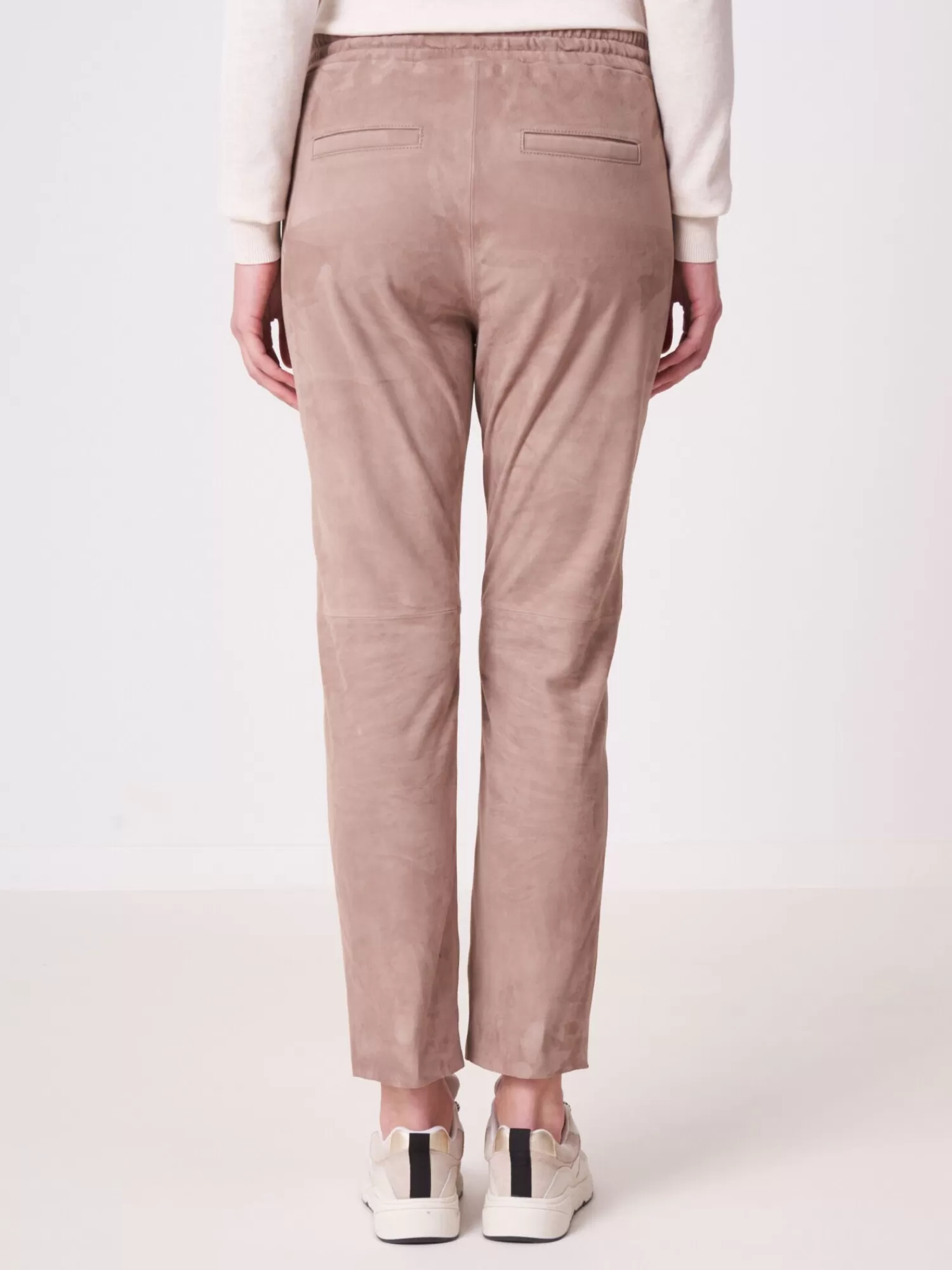 REPEAT cashmere Leder>Wildlederhose Mit Elastischer Taille Taupe