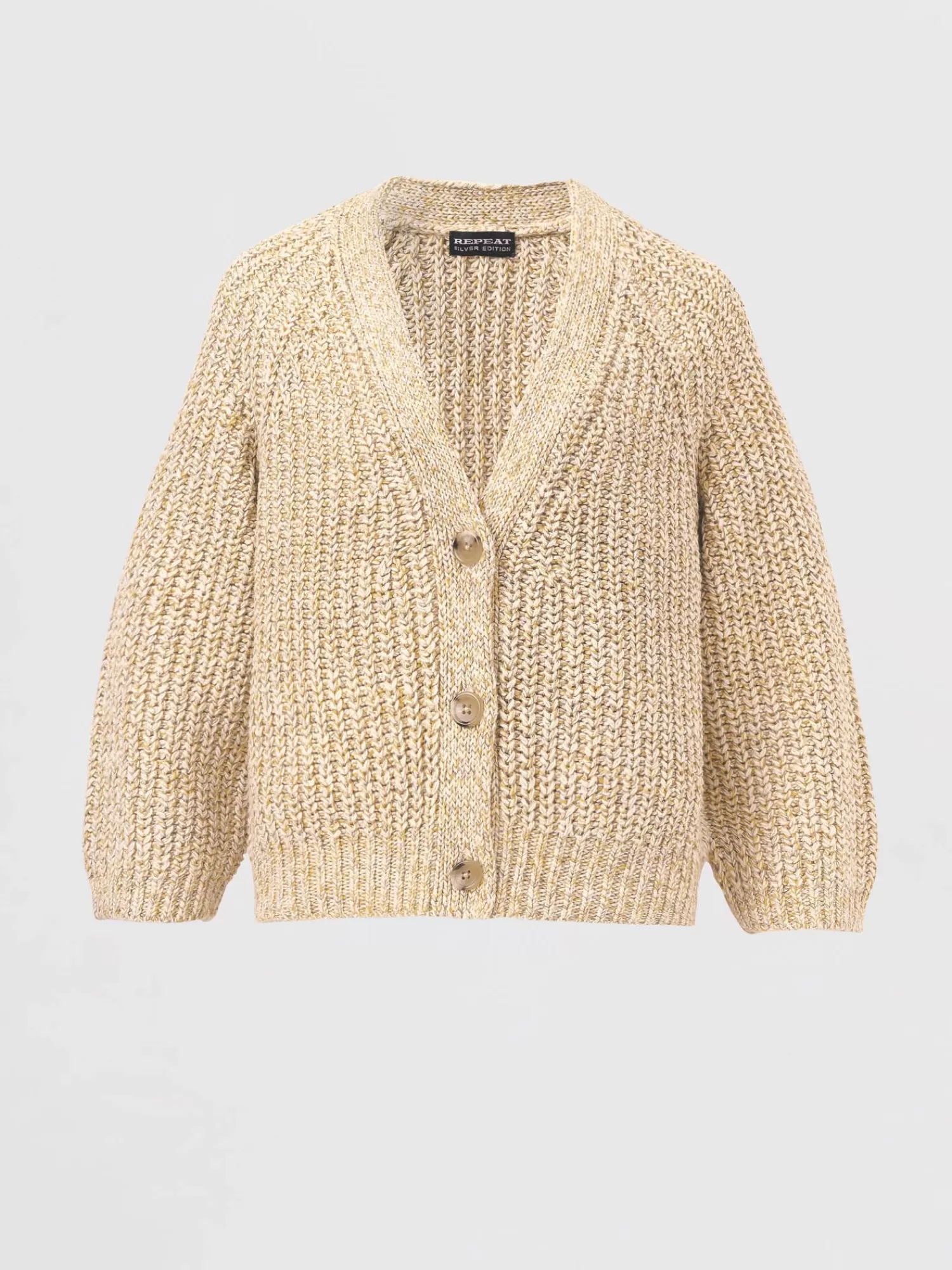 REPEAT cashmere Repeats Favoriten>Zweifarbige Strickjacke Aus Baumwollmischung Mit Größem Rippenstrick Yellow