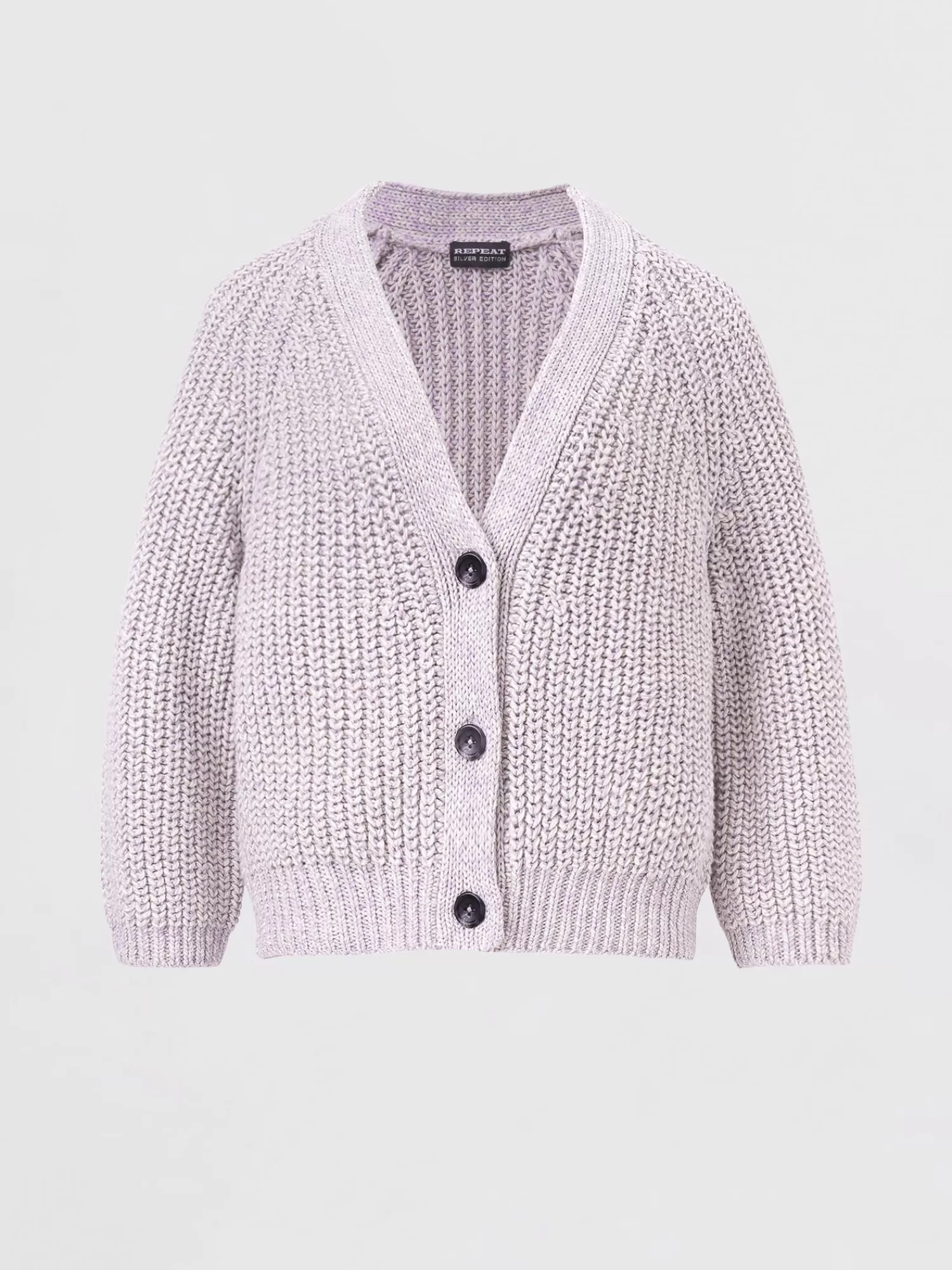 REPEAT cashmere Strickjacken>Zweifarbige Strickjacke Aus Baumwollmischung Mit Größem Rippenstrick Lavender