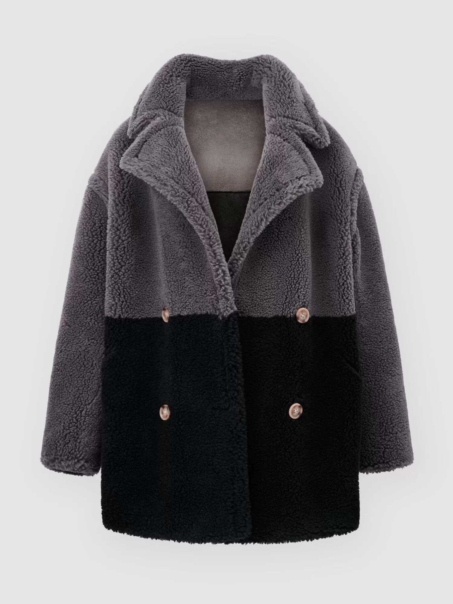 REPEAT cashmere Leder>Zweifarbiger Wendbarer Faux Shearling Mäntel Ash/Black